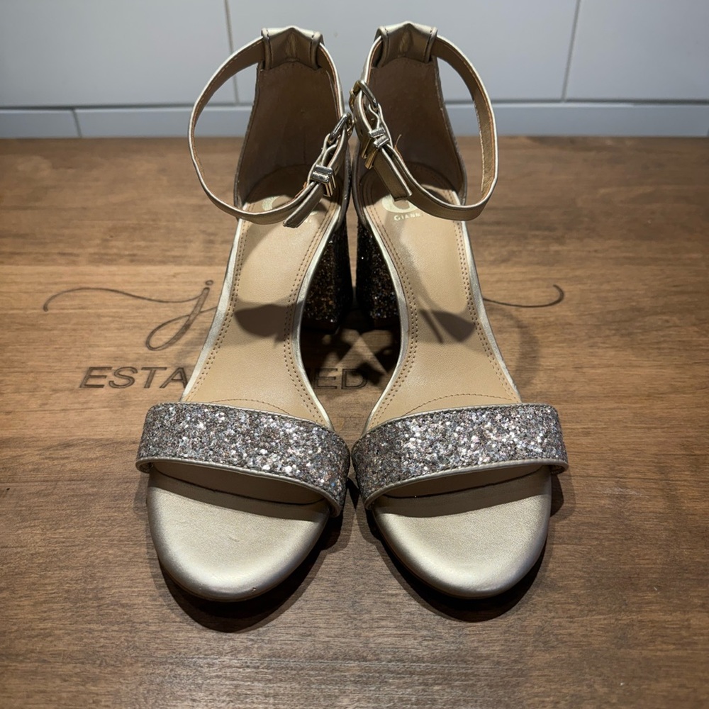 Gianni Bini Gold Elegant Glitter Strap Heels